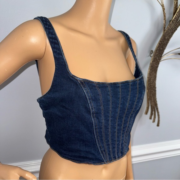Banana Republic Sleeveless Stretch Denim Corset Top In Blue Dark Wash Size 6 - Picture 3 of 14